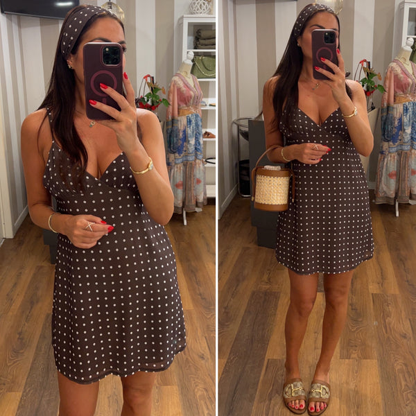 mini dress pois - MARRONE