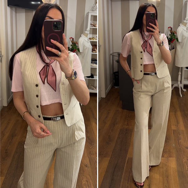 pantalone gessato lino - BEGIE