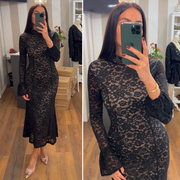 dress dantelle - NERO