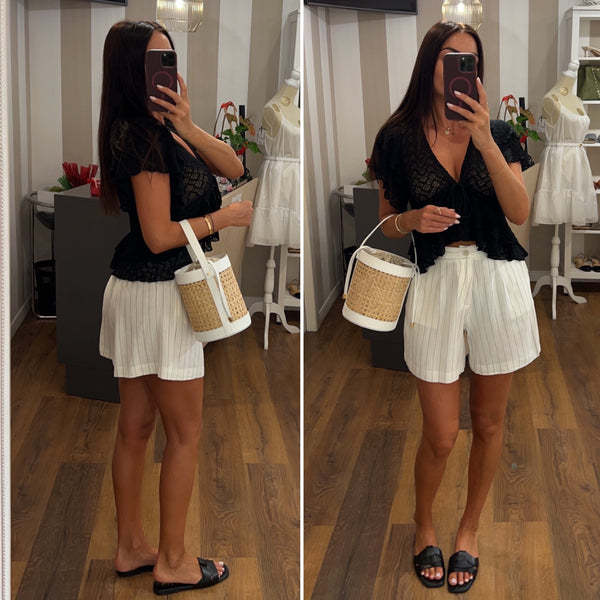short lino gessato - BIANCO
