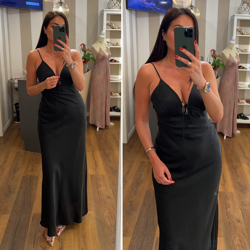 dress saten - NERO