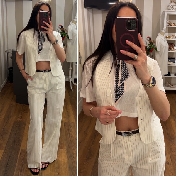 pantalone gessato lino - BIANCO