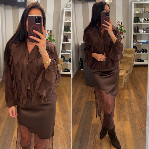 skirt raso e pizzo - CHOCO
