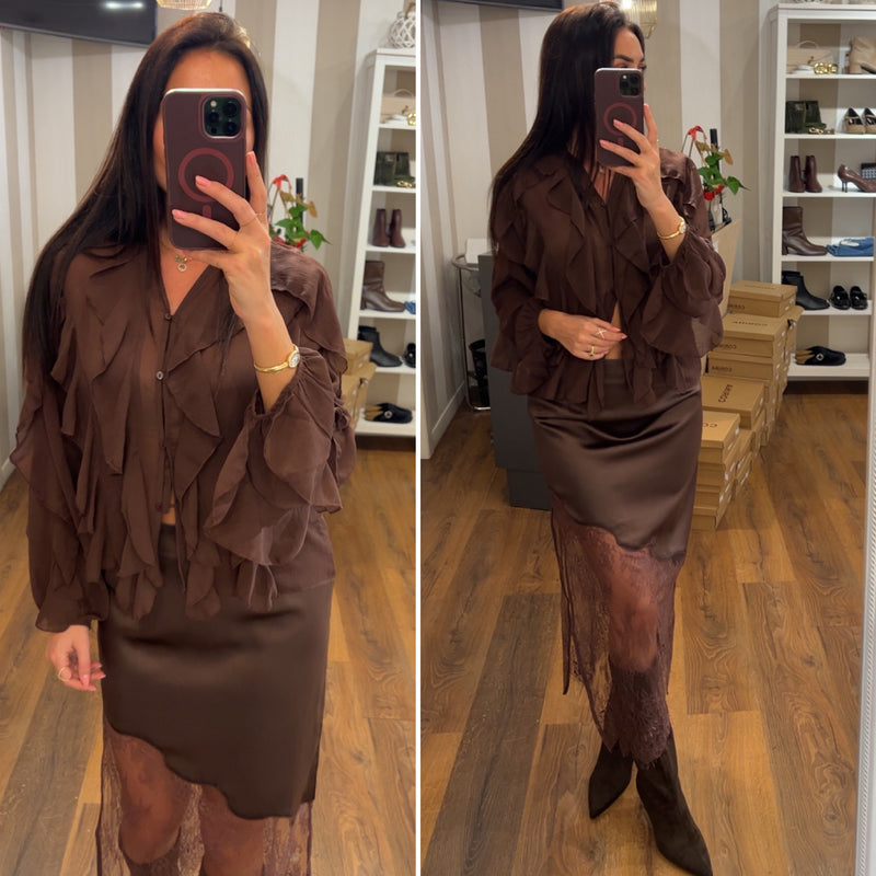 skirt raso e pizzo - CHOCO