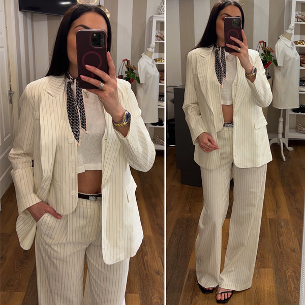 blazer gessato lino - BIANCO