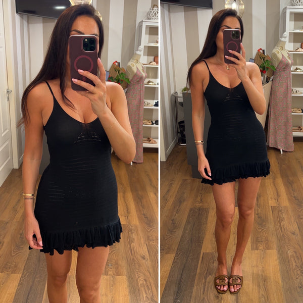 mini dress uncinetto - NERO
