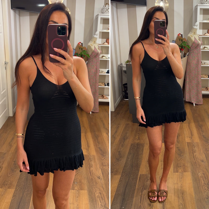 mini dress uncinetto - NERO