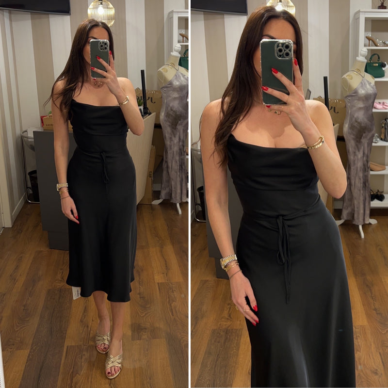 dress saten - NERO